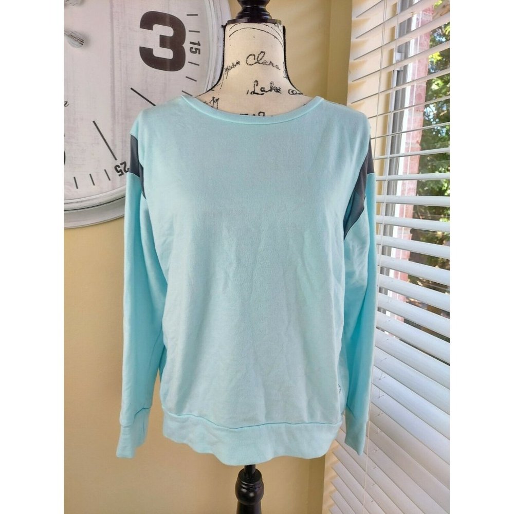 Pro Player Womens Blue Sweatshirt Top Crew Neck Chiffon Lattice Back Size L
